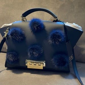Zac Posen Mink Fur Pom Pom Leather bag